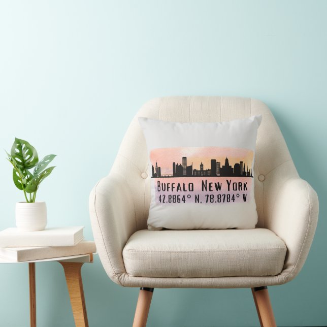 Buffalo NY City Skyline Latitude and Longitude  Cushion (Chair)