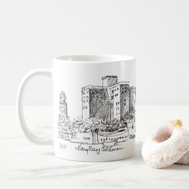 Buffalo NY Marine Drive Apartments Brutalist Coffe Coffee Mug (With Donut)