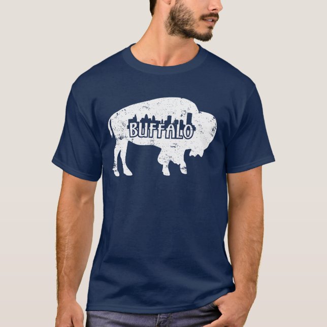 Buffalo Ny Skyline Distressed T-Shirt (Front)