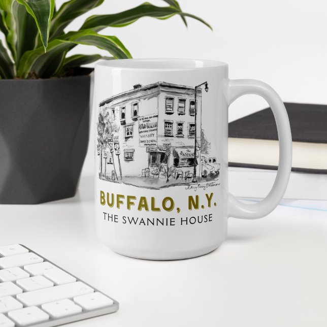 Buffalo NY Swannie House Cute 716 Tavern Coffee Mug (This Buffalo NY mug features my own hand-drawn unique sketch of the historic Swannie House.)