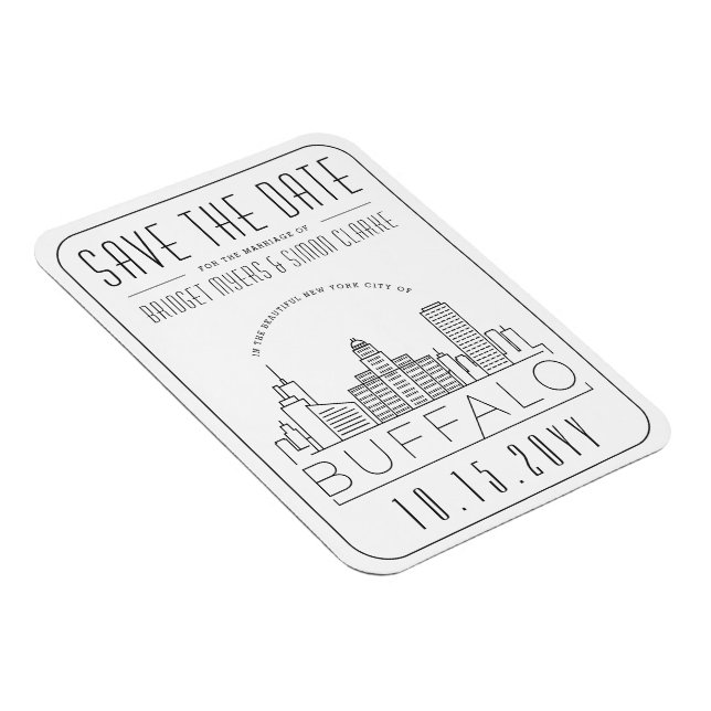 Buffalo NY Wedding Stylized Skyline Save the Date Magnet (Right Side)