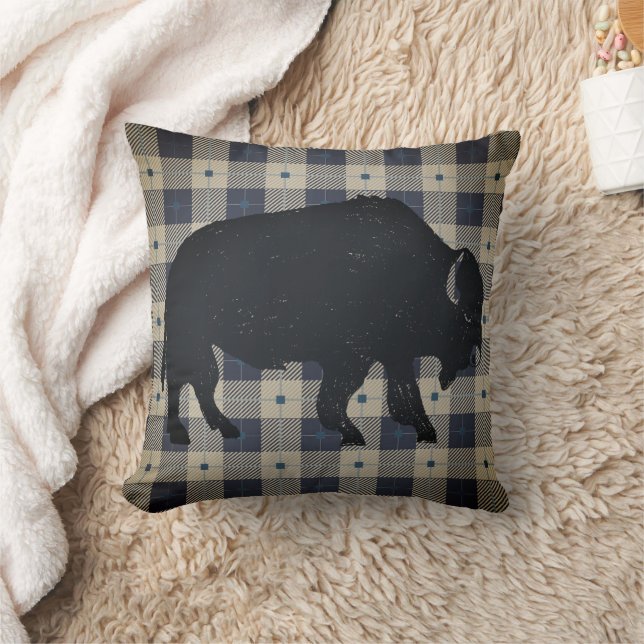 Buffalo on Lodge Plaid Cushion (Blanket)