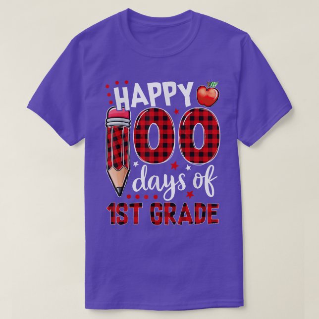 Buffalo Plaid 100 Days Of First Grade 100th Day Of T-Shirt (Design Front)
