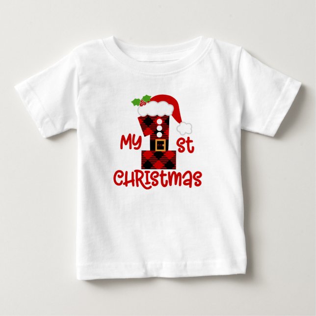 Buffalo plaid 1st First Christmas t-shirt (Front)