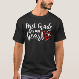 Buffalo Plaid 1st First Grade Has My Heart Teacher T-Shirt