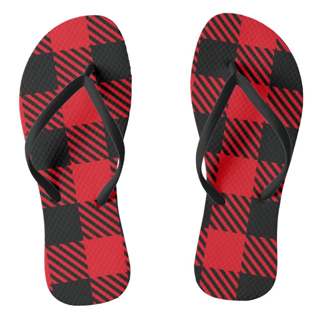 Buffalo Plaid Adult Flip Flops, Slim Straps Flip Flops (Footbed)