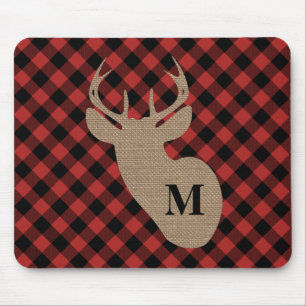 Buffalo Plaid and Burlap Monogram Deer Mouse Mat