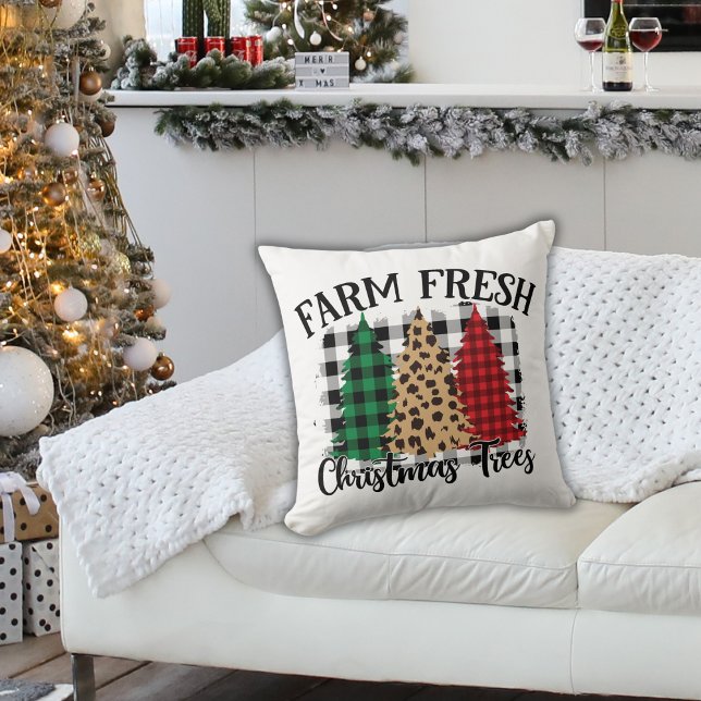 Buffalo Plaid and Leopard Print Chistmas Trees Cushion (Creator Uploaded)