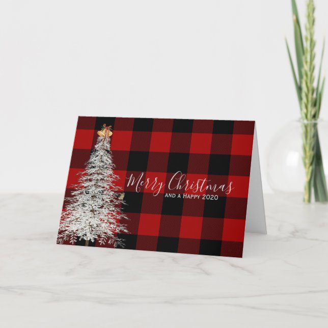 Buffalo plaid and white Christmas tree Card (Front)