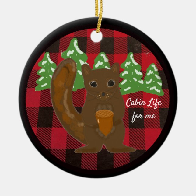 Buffalo Plaid Animal Cabin Life Ceramic Ornament (Front)