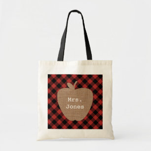 Buffalo Plaid Apple Teacher Bag