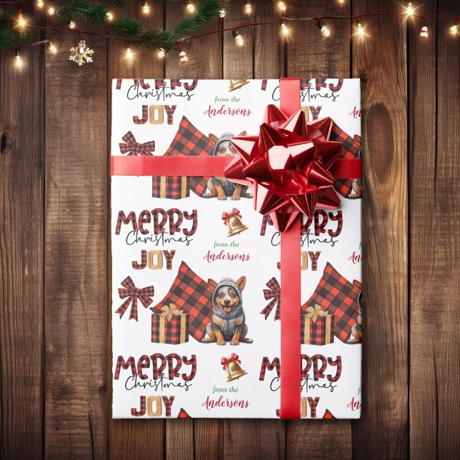 Buffalo Plaid Aussie Cattle Dog Puppy Christmas Wrapping Paper (Creator Uploaded)