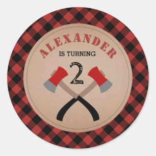Buffalo Plaid Axe Lumberjack Birthday Classic Round Sticker