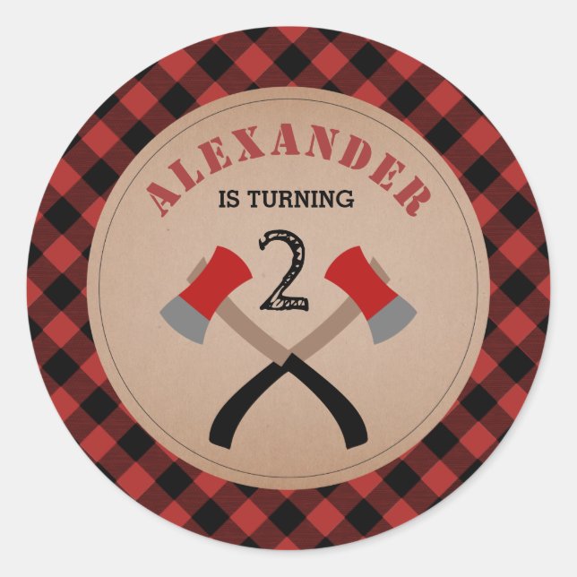 Buffalo Plaid Axe Lumberjack Birthday Classic Round Sticker (Front)