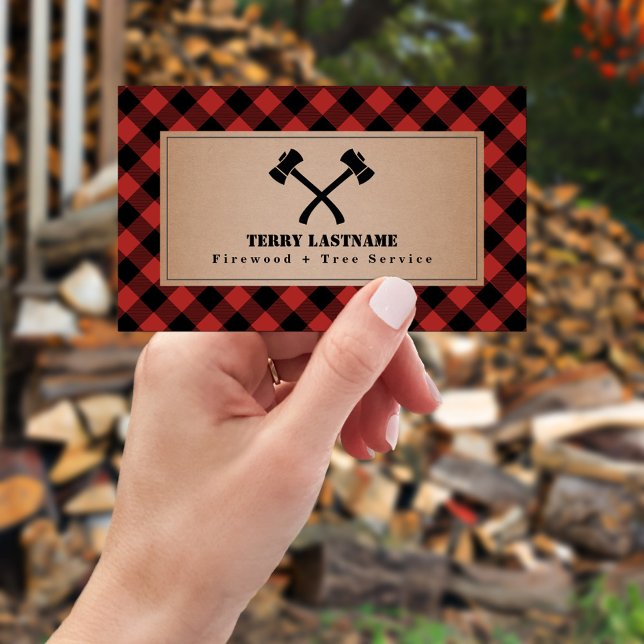 Buffalo Plaid Axe Tree Service Firewood Business Card (Creator Uploaded)