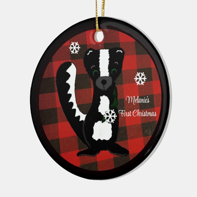 Buffalo Plaid Baby First Christmas Ornament (Left)