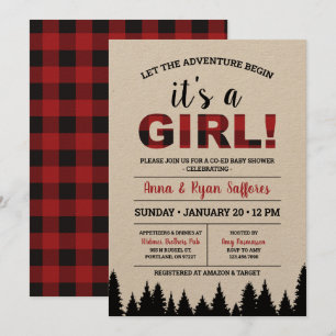 Buffalo Plaid Baby Shower Invitation - It's A Girl