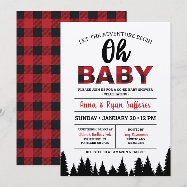Buffalo Plaid Baby Shower Invitation - Oh Baby (Front/Back)