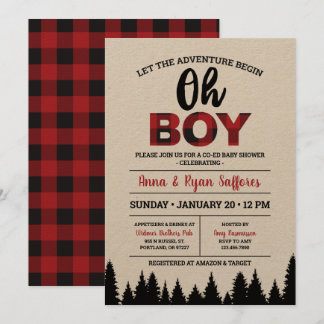 Buffalo Plaid Baby Shower Invitation - Oh Boy