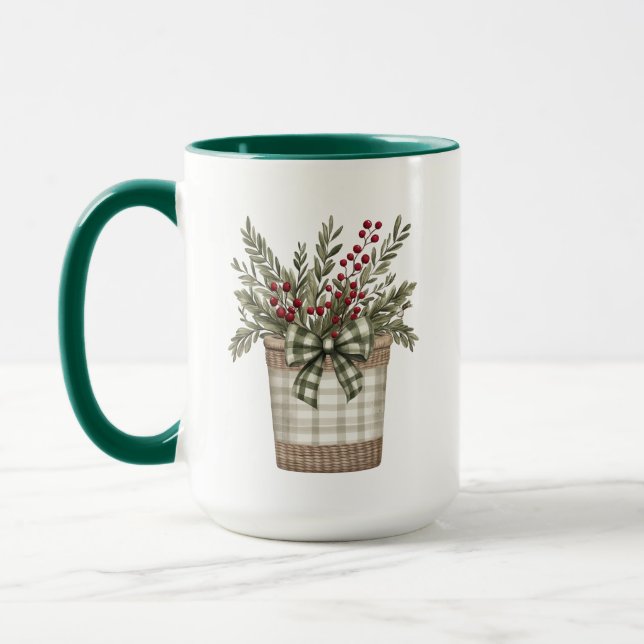 Buffalo Plaid Basket Christmas Personalised Mug (Left)