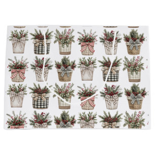 Buffalo Plaid Basket   Farmhouse Christmas   Large Gift Bag