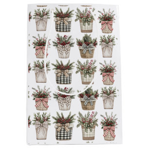 Buffalo Plaid Basket   Farmhouse Christmas   Medium Gift Bag