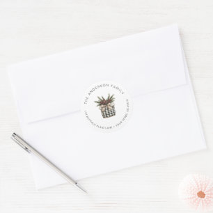 Buffalo Plaid Basket Return Address white Classic Round Sticker