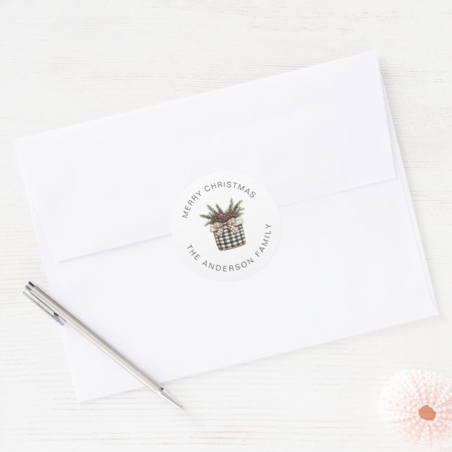 Buffalo Plaid Basket white Classic Round Sticker (Envelope)
