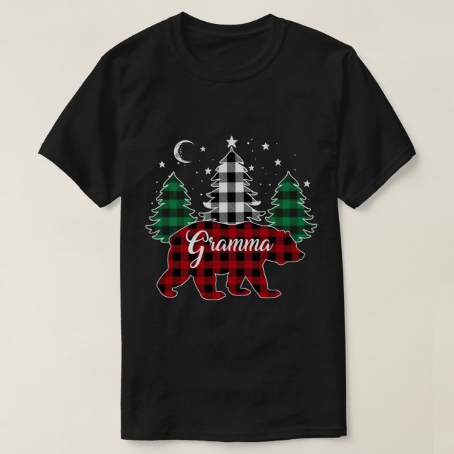 Buffalo Plaid Bear Christmas Trees Pajama Family X T-Shirt (Design Front)