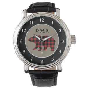 Buffalo Plaid Bear Monogram Watch