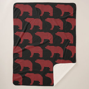 Buffalo Plaid Bear Sherpa Blanket