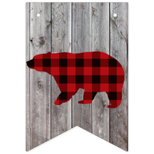 buffalo plaid bear wild one 1st birthday party bunting