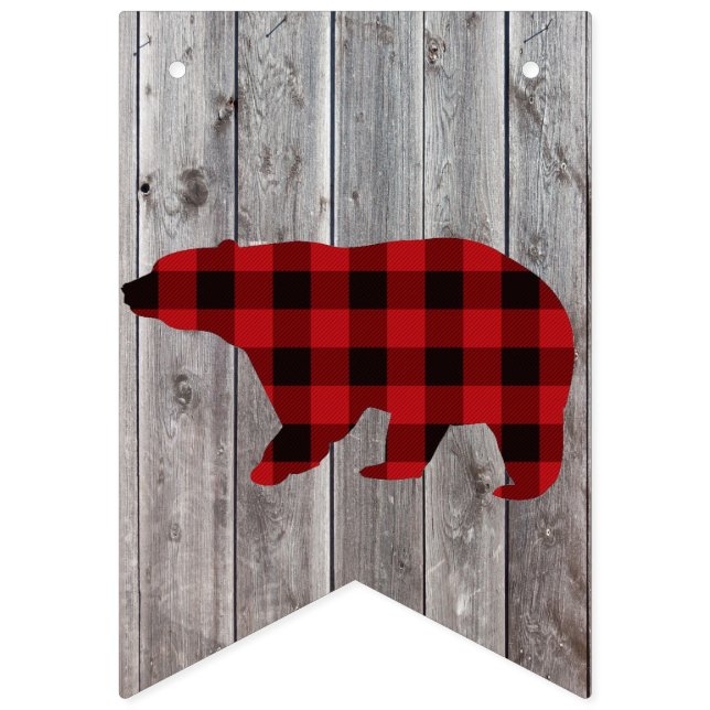 buffalo plaid bear wild one 1st birthday party bunting  (First Flag)