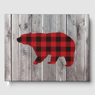 buffalo plaid bear wild one 1st birthday party guest book