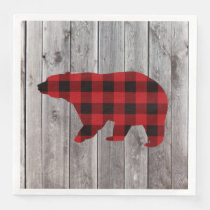 buffalo plaid bear wild one 1st birthday party napkin