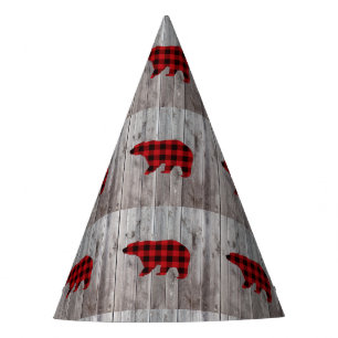 buffalo plaid bear wild one 1st birthday party party hat