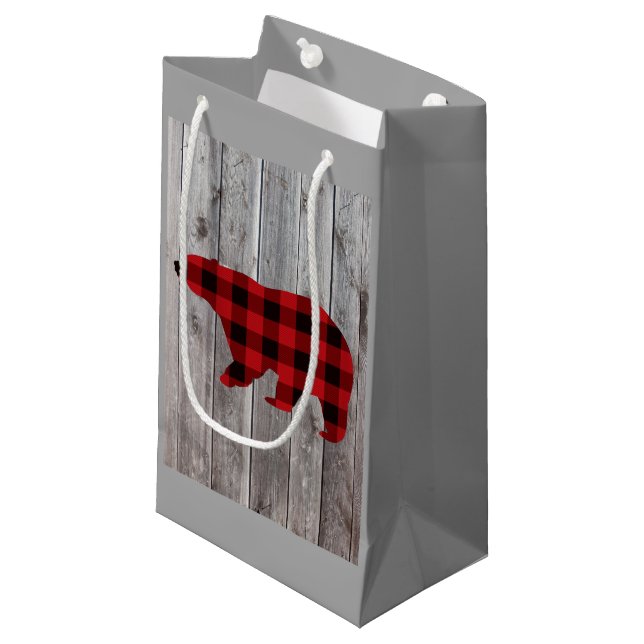buffalo plaid bear wild one 1st birthday party small gift bag (Front Angled)