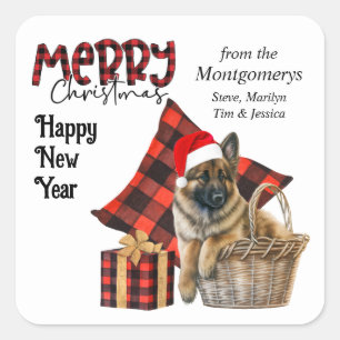 Buffalo Plaid Belgian Tervuren Puppy Christmas Square Sticker