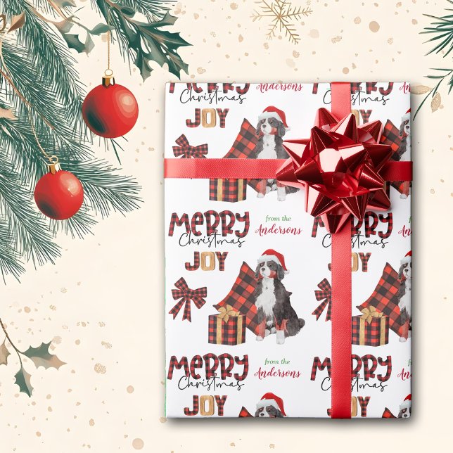 Buffalo Plaid Bernese Mountain Dog Christmas Wrapping Paper (Creator Uploaded)