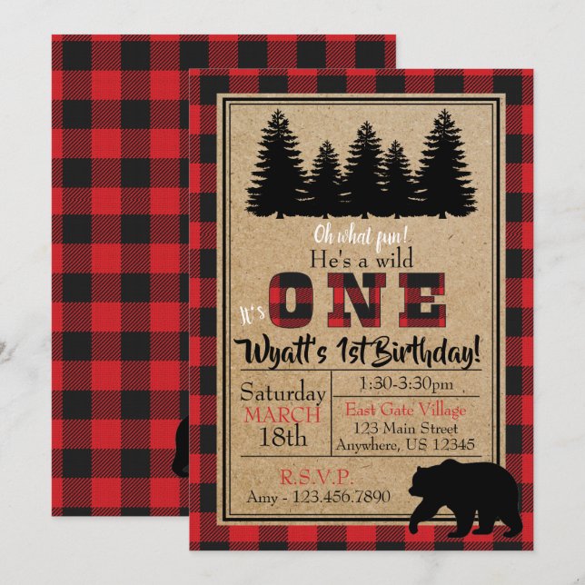 Buffalo Plaid Birthday Invitation (Front/Back)