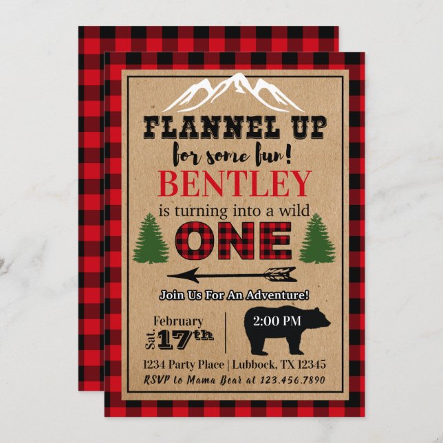Buffalo Plaid Birthday Invitation (Front/Back)