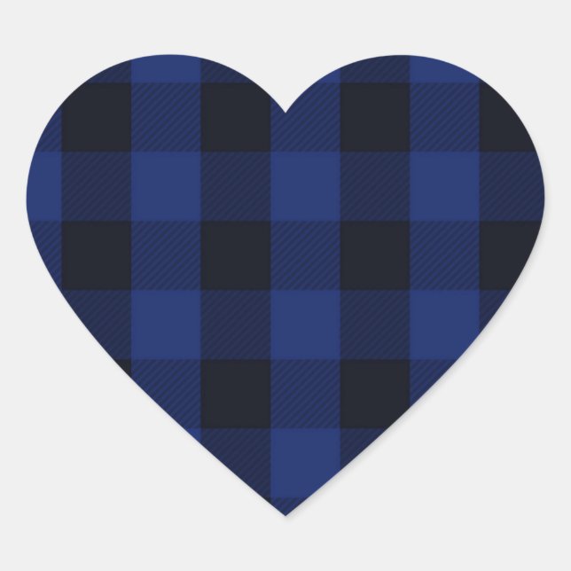 Buffalo Plaid Black and Blue Checks Pattern Heart Sticker (Front)