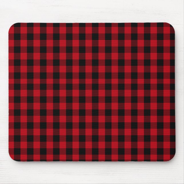 Buffalo plaid Black and Red Pattern Mouse Mat (Front)