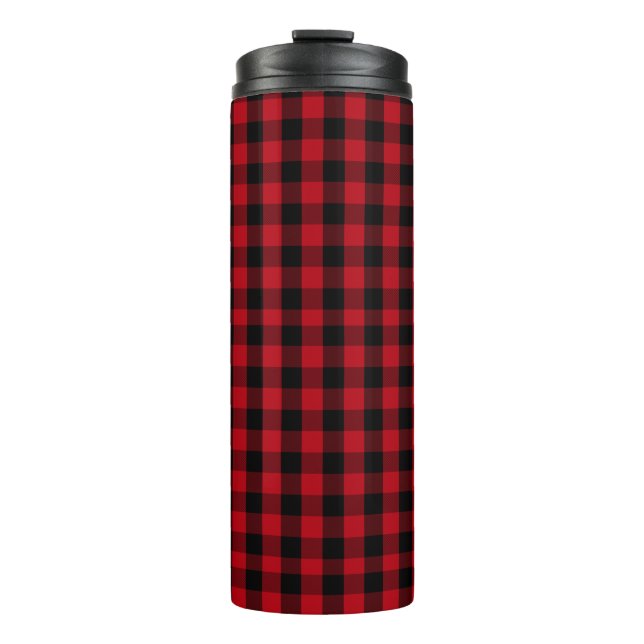 Buffalo plaid Black and Red Pattern Thermal Tumbler (Front)