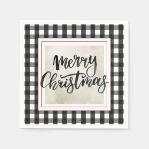 Buffalo Plaid Black and White Christmas Paper Napkin