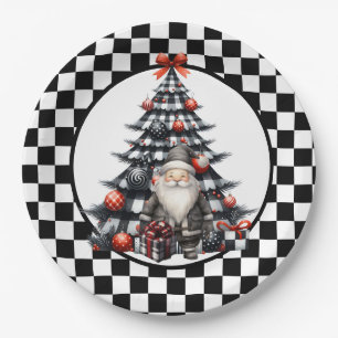 Buffalo Plaid Black and White Christmas  Paper Plate