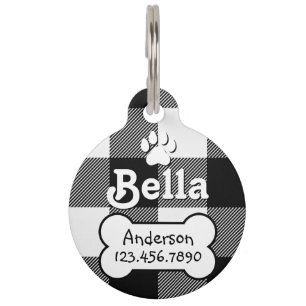 Buffalo Plaid Black and White Custom Dog Pet Tag