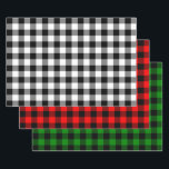 Buffalo Plaid Black and White, Red and Green Wrapping Paper Sheet<br><div class="desc">A wrapping paper sheet set with a buffalo plaid pattern in black on three background colours,  white,  red and green. Customise the background colours,  pattern sizes among other options.</div>