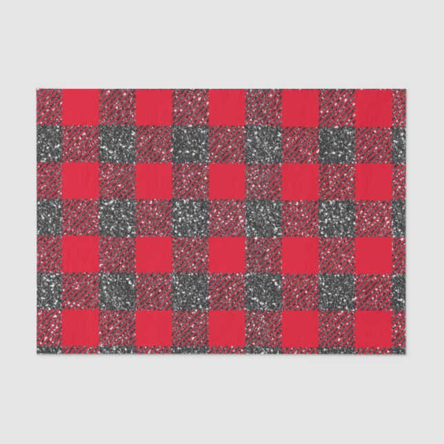 Buffalo Plaid Black Glitter  Tissue Paper (Front)