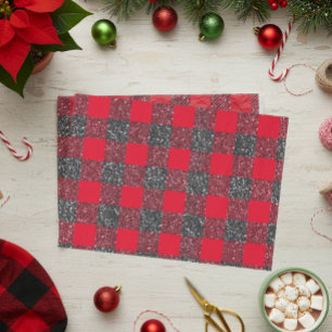 Buffalo Plaid Black Glitter  Tissue Paper